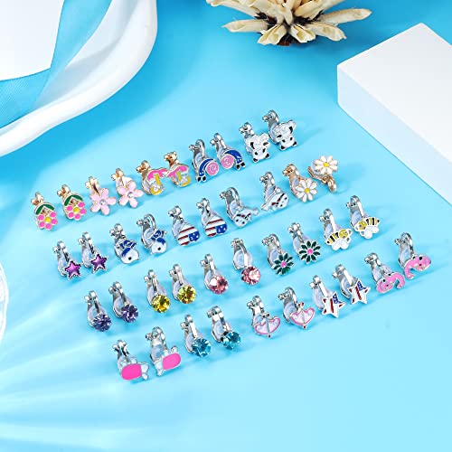 Subiceto 20 Pairs Clip On Earrings For Non Pierced Ears Cute Assorted Animal Panda Flower Star Strawberry Earrings Pack For Women Teens Mixed Color Non-Piercing Earrings Set #TOP5