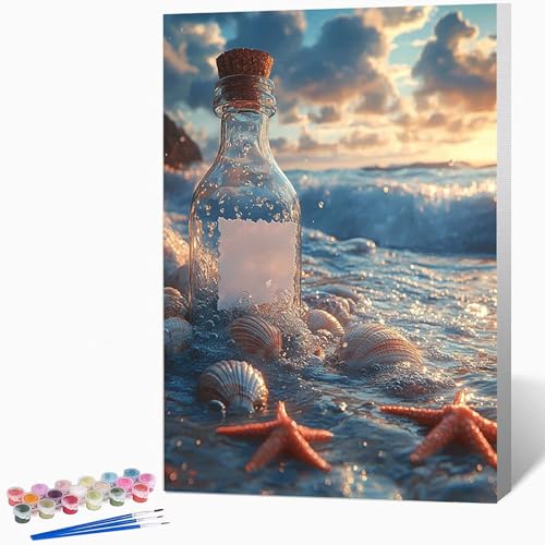数字油絵 ガラス瓶 ペイントバイナンバー シェル, ナンバーペイント大人のDIYセット(ブラシとアクリル絵の具を含む)、クリエイティブな手作りの油絵セット、女性へのデジタル絵画ギフト、壁の装飾 50×65cm -WX251019K