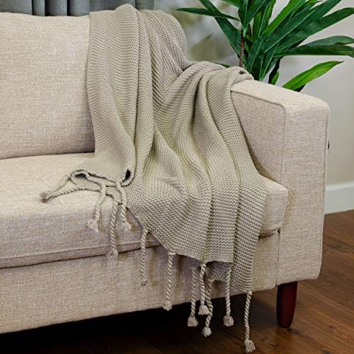 Vue Throw Blanket - Cheryl Solid Knit with Tassles, Throw Blanket...