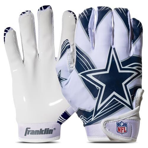 Image of Franklin Sports Youth NFL Football Receiver Gloves - Kids Football Gloves Pair - NFL Team Logos and Silicone Palm