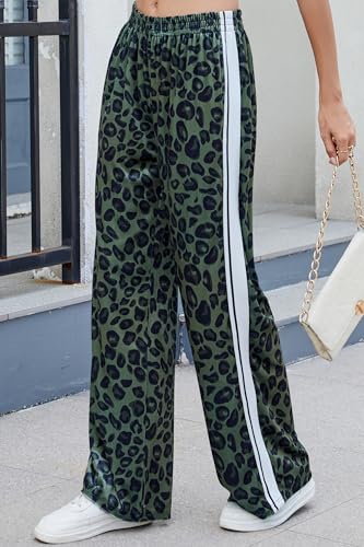 D-Sun Women Wide Leg Leopard Pants Mid Rise Leopard Velvet Trousers Casual Loose Elastic Waist Cheetah Printed Long Pants2