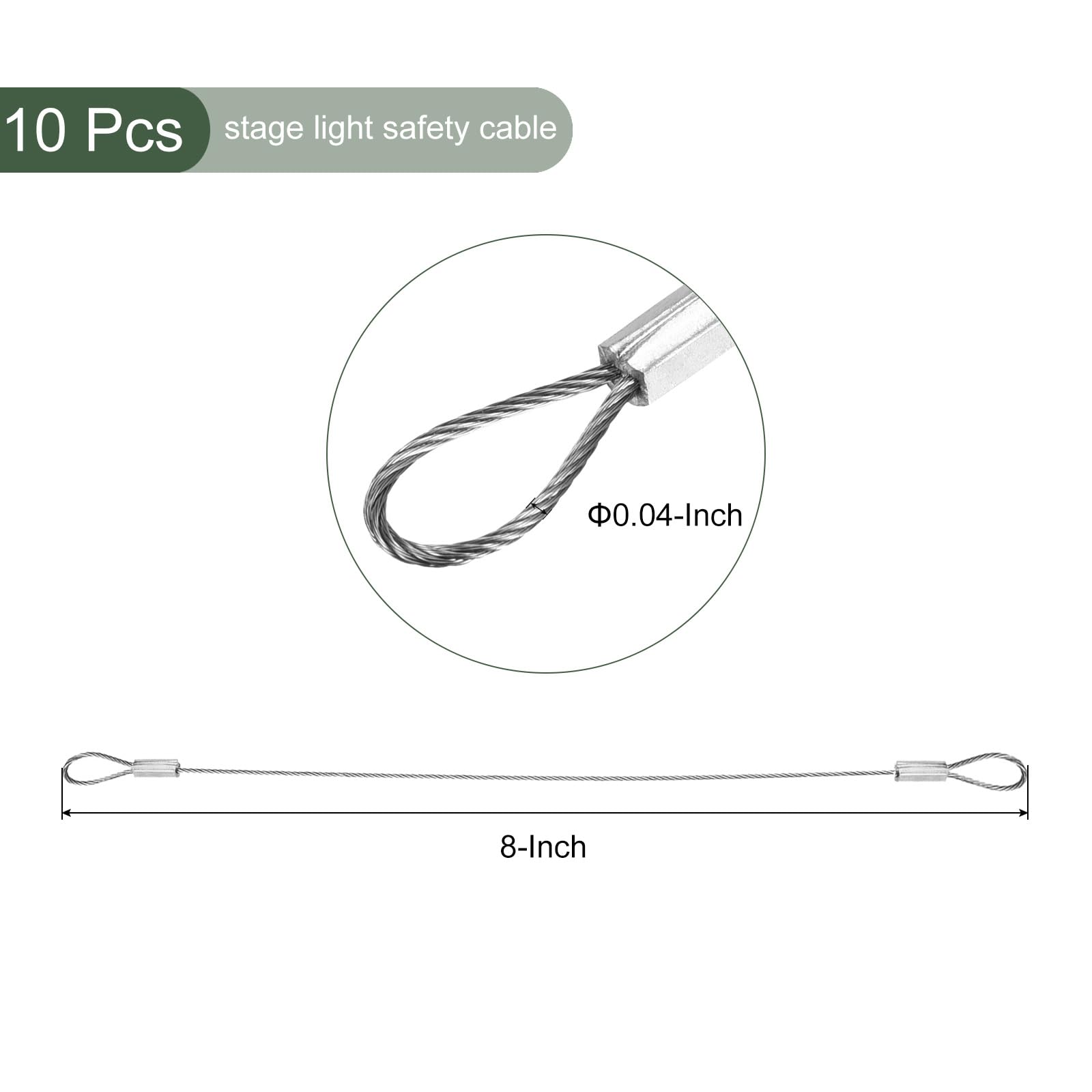 M METERXITY 10 Pcs Stage Light Safety Cable, 0.03 Inch Dia Security Rope with Double Loops | Great for Outdoor, DJ Stage, Lighting, Luggage Locks (Silver Tone, 8-Inch) - Image 2