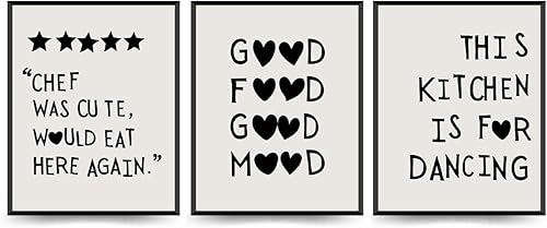 Juego de 3 divertidos carteles de decoración de cocina  Póster de calificación de cinco estrellas, citas de cocina negras, decoración de Chef Was