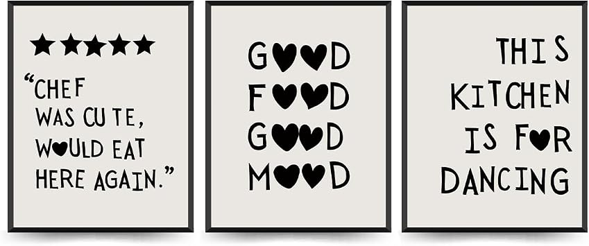 Funny Kitchen Decor Set of 3 - Five Star Rating Poster