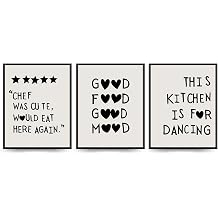 Funny Kitchen Decor Set of 3 - Five Star Rating Poster, Black Kitchen Quotes Decor Chef Was Cute Print, Chef Signs Decoration Trendy Cooking Art, 8x10 Unframed
