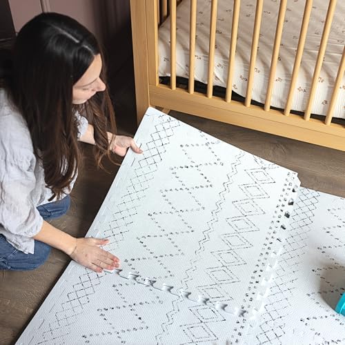 Image of Little Landings Baby Play Mat for Floor - Boho (6x6ft) - Premium EVA Foam Play Mat for Babies & Toddlers (Ages 0-5+) - Non-Toxic Playmat for Tummy Time, Crawling & Playroom - Stylish & Comfortable
