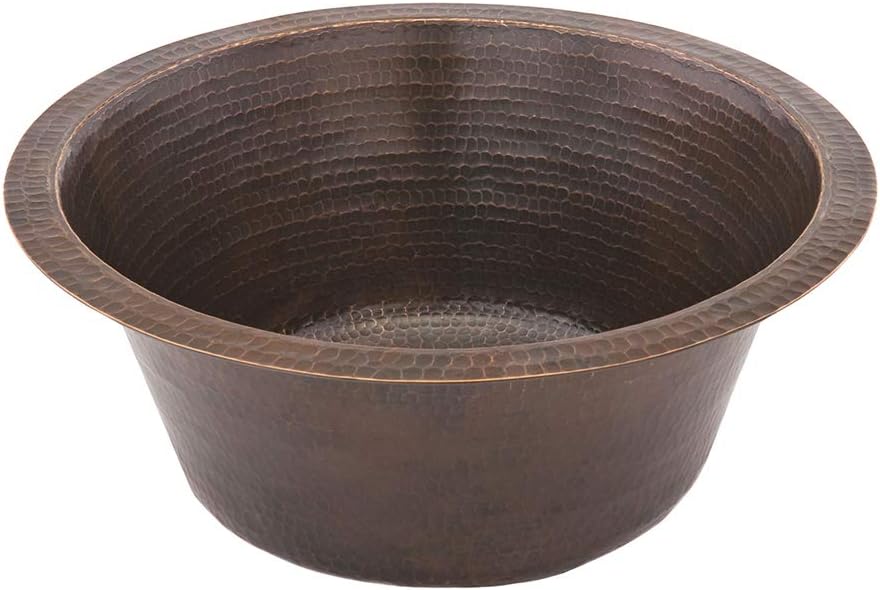 Premier Copper Products BR16DB2 16-Inch Universal Round Hammered Copper Bar Sink with 2-Inch Drain Size, Oil Rubbed Bronze