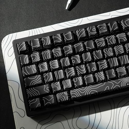 Shine Through Key Cap,Side Print keycap,132Keys Topograph keycaps,DYE-Sub Patterns,Cherry Profile | Double Shot |for Mechanical Keyboards(Dark Blue,only keycaps)