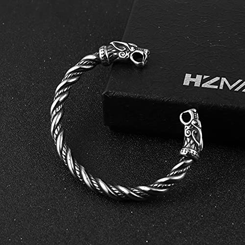 Hzman Silver Stainless Steel Viking Twisted Cuff Bracelet Viking Jewelry For Men Women #TOP2
