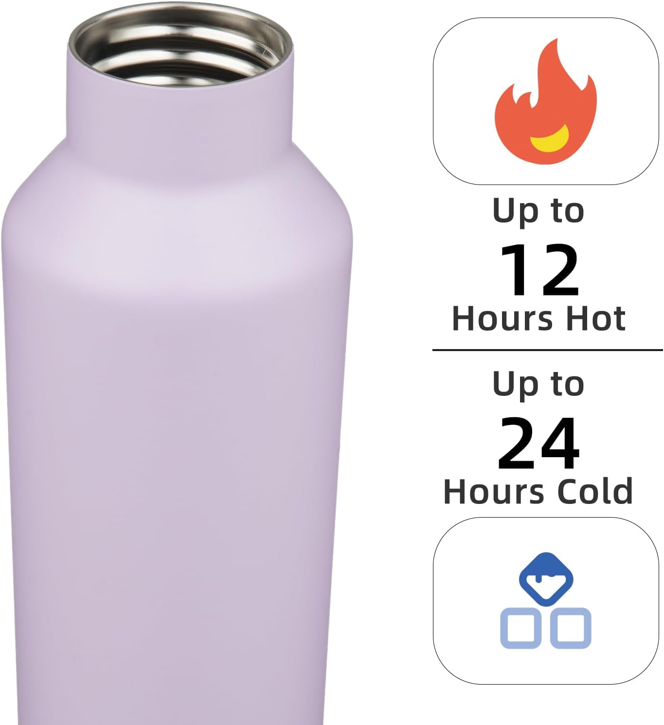 Insulated Water Bottle with Straw,17 OZ Double Wall Vacuum Stainless Steel Water Flask with 2 Lids,Purple - Image 2