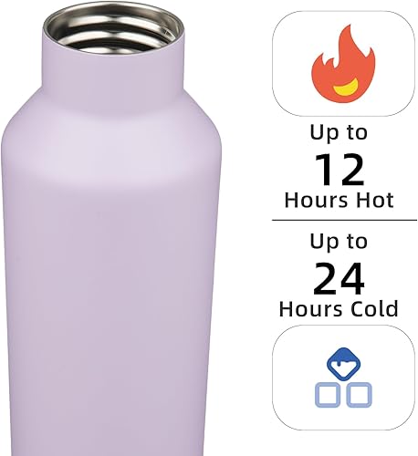 Miniatura 2 de Botella de agua aislada con popote, 25 onzas, doble pared al vacío, acero inoxidable, con 2 tapas, color morado