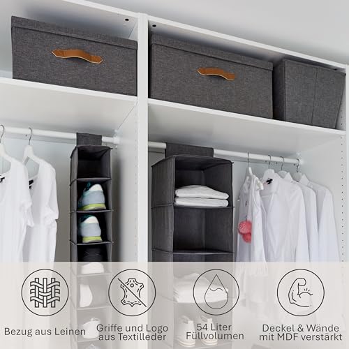 LOVE IT STORE IT Premium Aufbewahrungsbox mit Deckel - Box aus Leinen Stoff - Große und stabile Box - Grau - 54x40x25 cm