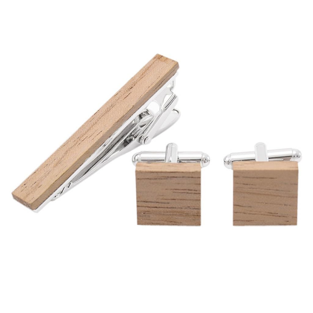 Krawattenklammern Metall Massivholz Vintage Herrenkragen Clip Holzkrawatte Cufflinks Set (D_D)