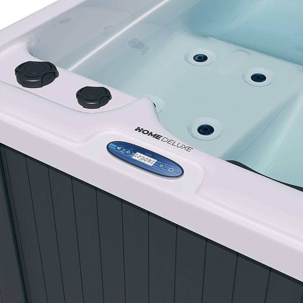Home Deluxe - Outdoor Whirlpool Horizon Plus – incl. scala e copertura termica, ca. 115 x 175 x 70 cm, con riscaldamento e massaggio, vasca idromassaggio per esterni