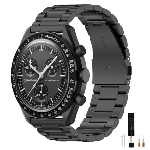 KUTEWEU Correa para Omega Swatch Watch, Acero Inoxidable Bandas Repuesto Correas,Pulsera de Repuesto de Acero Inoxidable Banda de Metal para Omega Swatch Watch Accessories (black)