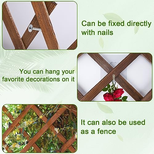 Wood Lattice Fence Panels for Outside 13.4\"x78.8\" Expandable Natural Wooden Wall Trellis Board Decorative Lattice Trellis Frame for Climbing Plants Vine Ivy Rose Outdoor Balcony Garden 2 Pcs - Thumbnail 3