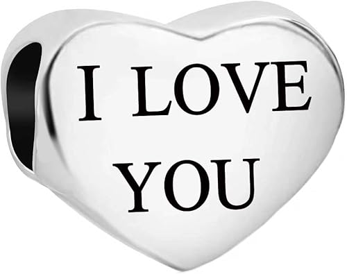 Miniatura 3 de Brillantes dijes de corazón con texto en inglés "I Love You" para pulseras Pandora con diamantes brillantes y circonitas cúbicas transparentes