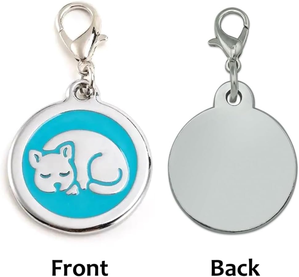 Personalized Sleeping Pet ID Tags with Trigger Snap Hook for Kittens and Cats – cat Tags for Collars, pet Tags for Cats, cat Tags Personalized Small, cat Name Tags Personalized, cat id tag (Blue)