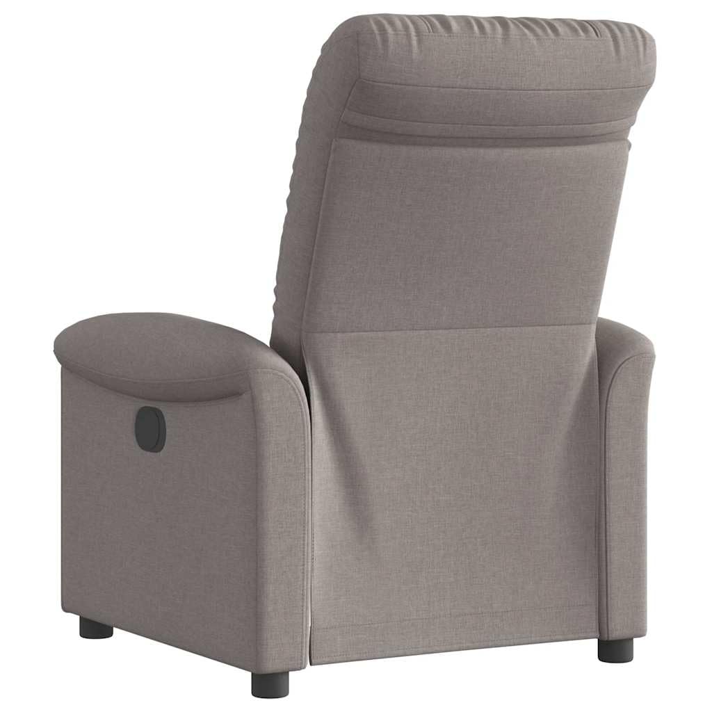 Relaxsessel Taupe Stoff, verstellbar bis 135 Grad, mit Armlehne und Rückenlehne, Holz Metall Gestell, gepolstert für Wohnzimmer Büro Gästeecke, 77 x 91,5 x 96 cm