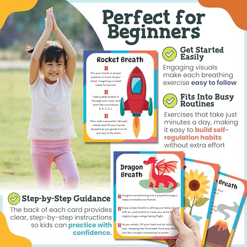 Breathing Cards for Kids – Mindfulness & Calming Corner Kit Must Haves, Yoga & Speech Therapy Materials, Special Education Classroom Office, Social Emotional Learning, Mindful Sensory Play Activities - Image 4