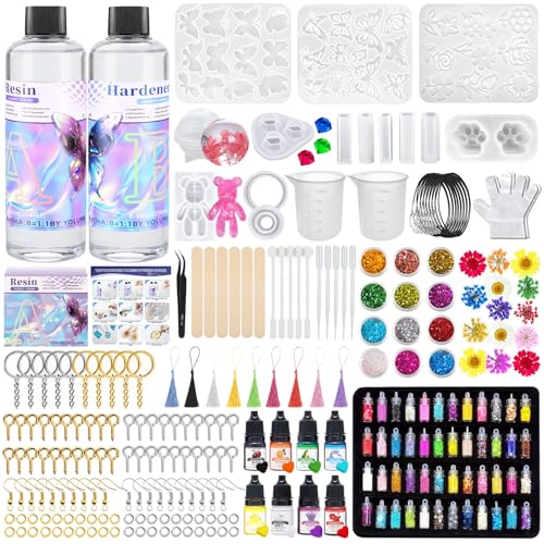 ZUSUZU Resina Epoxi Kit Fabricación de Joyas 512ml, Resina Epoxi Transparente Manualidades, Moldes Resina Epoxi para Bricolaje,Artesanía, Joyería, Decoración