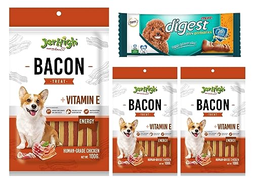 JerHigh 100g High Protein Chicken Stick, Fully Digestible Dog Training Treats Healthy Snack with Free Gnawlers Digest prebiotics Suitable for All Life Stages Bacon Flavor (3 X 100g) (B0CH1QPRMD) Amazon Price History, Amazon Price Tracker