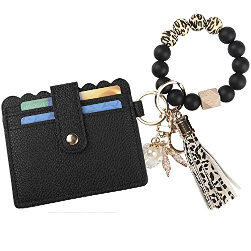 Guran Waterproof Leopard Silicone Beaded Bracelet Keychain Wristlet Card Wallet With Tassel Car Key Ring Bangle Holder For Women #TOP7