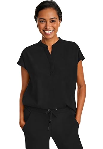 Healing Hands Women's Scrub Top Relaxed Fit Journey Top - 2 Pockets with Knit Details, Dolman Sleeve and Rounded Hem - 2152