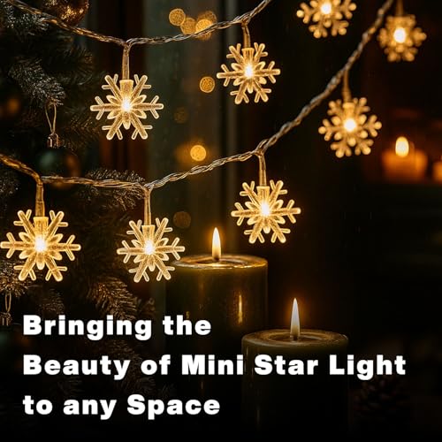 Image of MPROW Christmas Snowflake Lights, Warm White LED Fairy String Lights, 20LED Battery Powered Waterproof Decorative Hanging Lights for Xmas Tree, Holiday, Wedding, Indoor /Outdoor Garden Decor