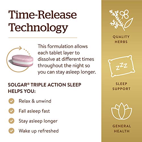 Solgar Triple Action Sleep, 90 Tri-Layer Tablets - Time-Release Melatonin & L-Theanine Plus Herbal Blend - Helps You Relax - Non-Gmo, Gluten Free - 90 Servings #TOP3