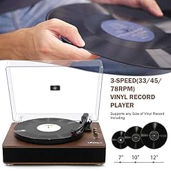 LP&No.1 Record Player with Stereo Speakers, 3-Speed Belt-Drive Turntable for Vinyl Records with Wireless Playback and Auto-Stop,Walnut Wood - Les Beatles, Paul McCartney, John Lennon, RIngo Starr, George Harrison LP&No.1 Record Player with Stereo Speakers, 3-Speed Belt-Drive Turntable for Vinyl Records with Wireless Playback and Auto-Stop,Walnut Wood – Image 4