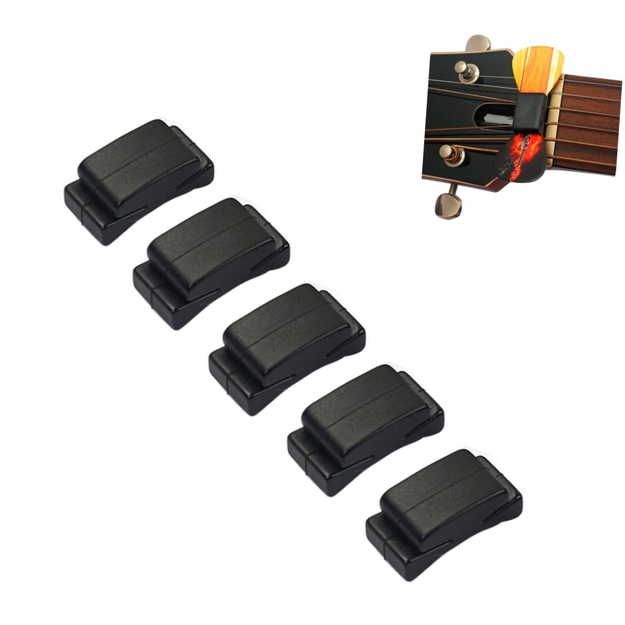 FUNOMOCYA 5Pcs Black Plectrum Clamp Clip Lightweight Pickholder for Guitar Picks Easy to Attach Headstock Durable Design for Musicians present for Guitar Players