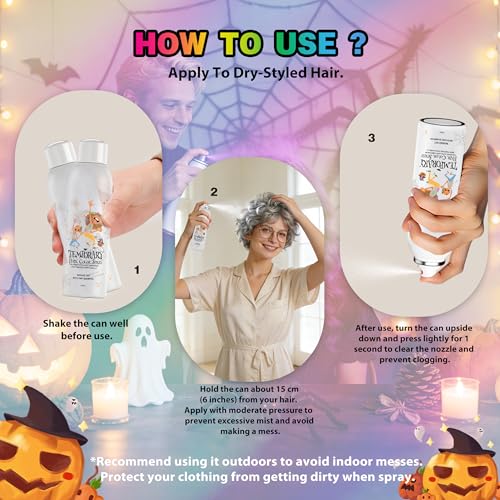 Image of White Temporary Hair Color Spray for Women - Instant & Washable Silver Hair Dye for Men Teens - Quick Styling for Halloween, Cosplay, Costume Party, Christmas, 150ml