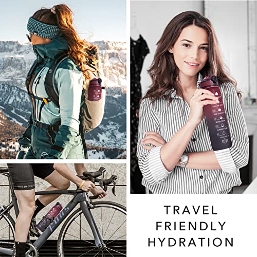 Image of HYETA 32 oz Water Bottles with Times to Drink and Straw, Motivational Water Bottle with Time Marker, Leakproof & BPA Free, Drinking Sports Water Bottle for Fitness, Gym & Outdoor, Red-Blue