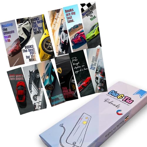 Image of Dia & Tia - Elegant & Durable Themed Magnetic Bookmarks Set � Nature, Fantasy, Inspirational Quotes, and More Best Gift for Book Lovers, Students (Sports Cars, Long)