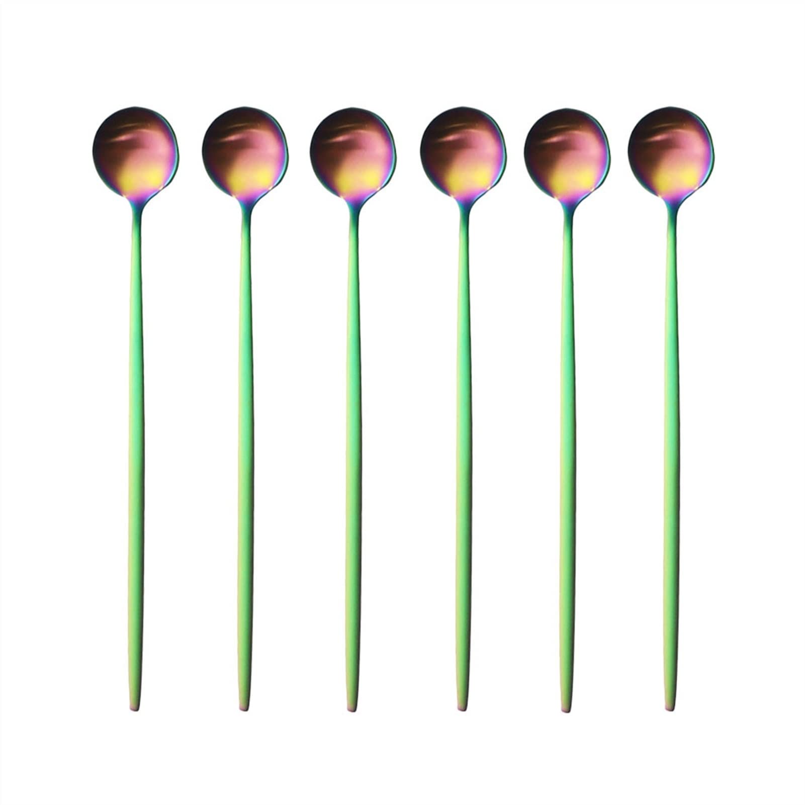 6 unids Cuchara de café de acero inoxidable de acero inoxidable con mango largo for beber cucharas de té de cocina Cocina for beber cubiertos de bebida caliente (Color : White Gold)