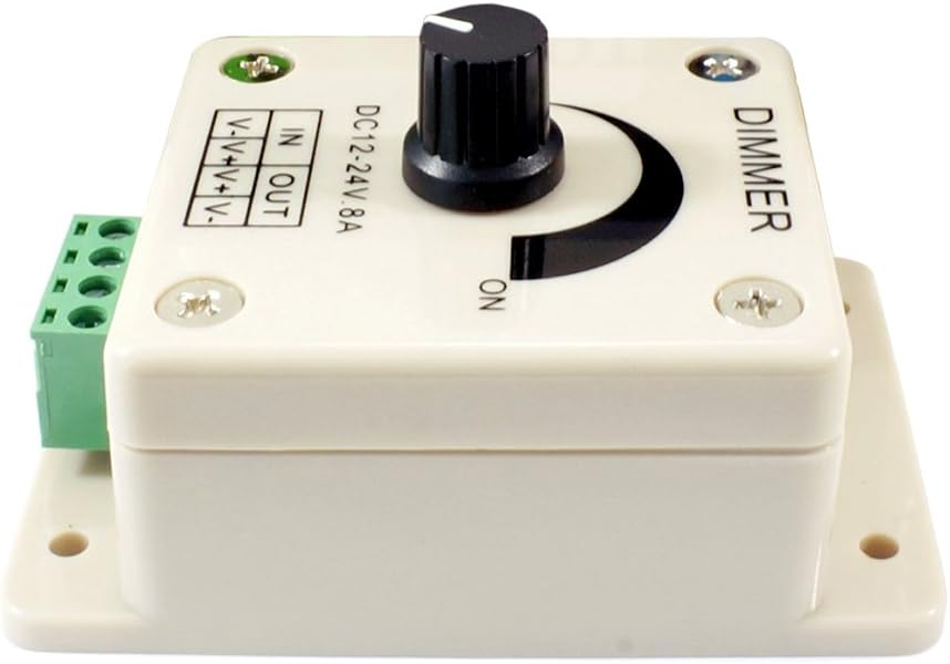 LED Strip Lights PWM Rotary Dimming Controller for LED Lights or Ribbon, 12 Volt 8 Amp