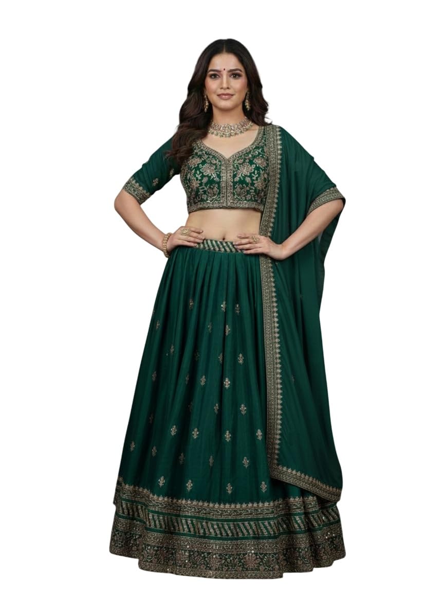 julee Women's Silk Embroidered Semi-Stitched Lehenga Choli Rotli LH-ABC-picture-37