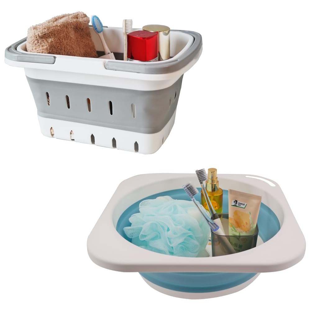 MINDFARGE Portable Collapse Plastic Shower Caddy 5L Foldable Wash Basin Dish Pan Travel Camping Dorm