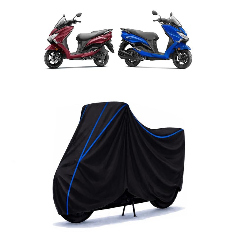 Image of Scooty Cover Water Resistant for Burgman 150 | Universal Scooter & Bike Cover | Heavy Duty UV Dust, Rain & Scratch Protection | Elastic Fit All Weather Indoor Outdoor | Black with Blue Piping