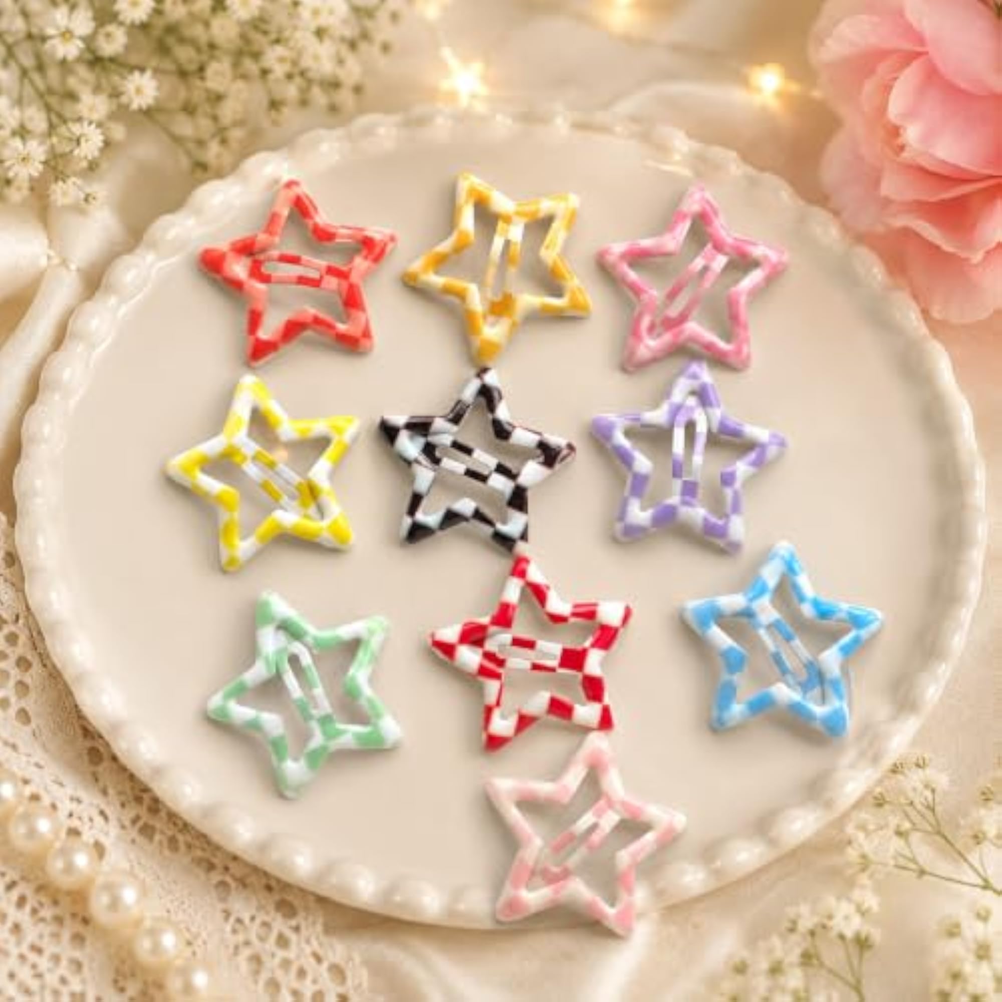 Colorful Check Style Star Hair Clips Set