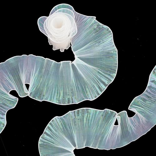 letsinstyle 5 Yard Ruffle Pleated Chiffon Trim, Organza Ruffled Iridescent Ribbon, Pleated Satin Chiffon Tulle Trimming for Sewing Dress Costume Decoration Applique Craft