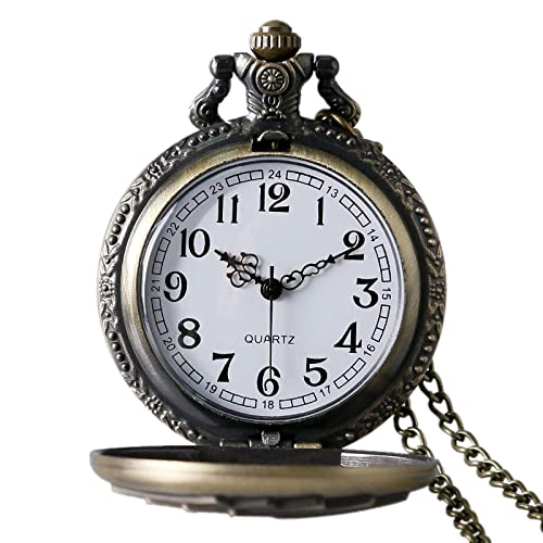 Zakhorloge Retro Brons Metalen Poker Card Patroon Quartz Zakhorloge Analoge Zakhorloges met 30 Cm Ketting Geschenken - Afbeelding 3