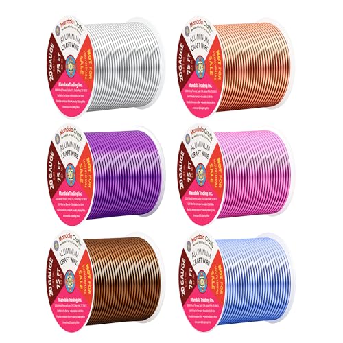 Image of Mandala Crafts 20 GA Blue Pink Brown Assorted Anodized Aluminum Craft Wire | 450 FT, Colored, Flexible, Bendable for Bonsai Armature Sculpting Wire Wrapping Jewelry Making, Weather & Tarnish Resistant