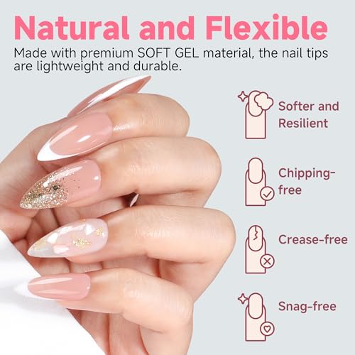 Image of UNA GELLA Medium Stiletto Nails Tips,504Pcs Press-on Nails Stiletto Clear Gel Nail Tips, Full Cover Pre-Etched Fake Acrylic Nails, Sturdy for Nail Extensions Home Art Salon 12 Sizes