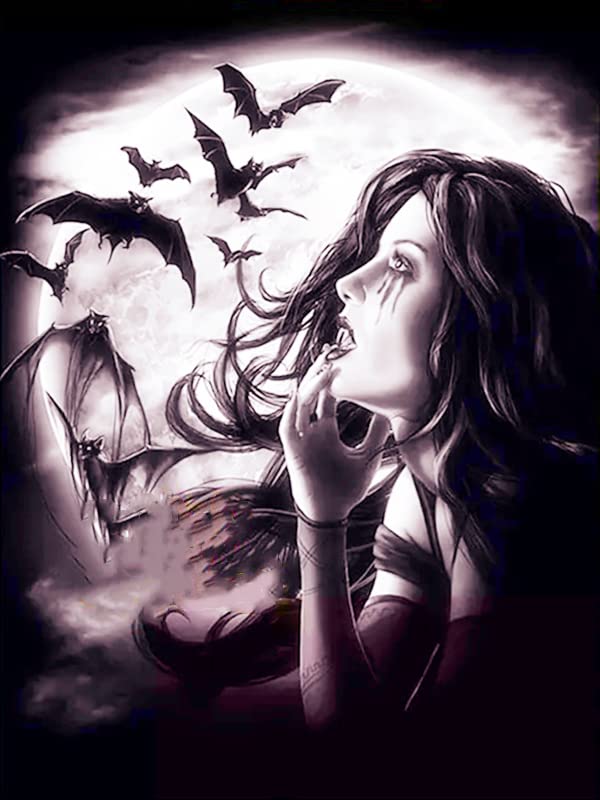 YINGD 5D Diamond Painting Kits Vampire Woman Bat Full Drill Round Diamond Art Gems Stone Cross DIY Diamond Painting by Number Kits for Wall Decorationch