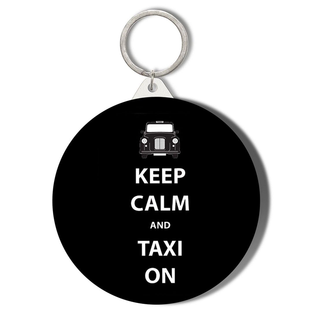 Gift Insanity KEEP CALM AND TAXI ON 45mm Short Chain Mirror Keyring
