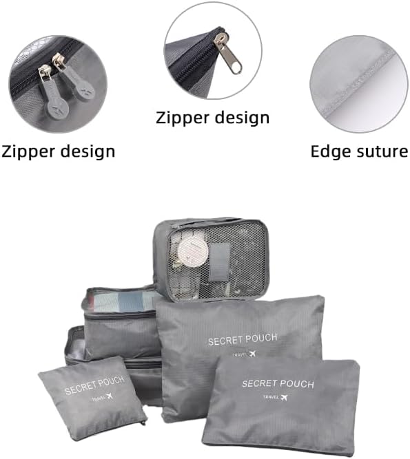 Miniatura 4 de Juego de 6 cubos de equipaje de viaje, ligeras, organizadoras de equipaje, para llevar en la maleta, color gris