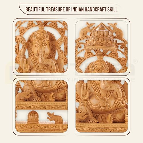 Image of Wooden Ganesh Idol /Handcraft Floral Arch Design Ganesh Murti /Wooden Ganesha Statue for Home Decor /Ganpati Murti for Home Temple, Pooja Room, Office & Festive Gifting (11.81 Inch)