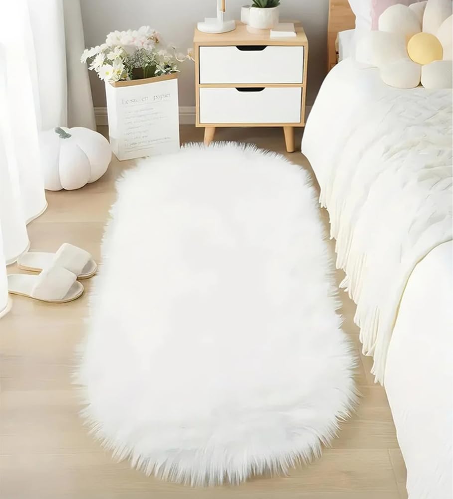 Mały puszysty dywanik do sypialni, luksusowy dywanik z owczej skóry ze sztucznego futra, miękkie pluszowe dywany z kudłatym obszarem dekoracyjne do salonu nocna sofa podłogowa,J,100 * 180CM
